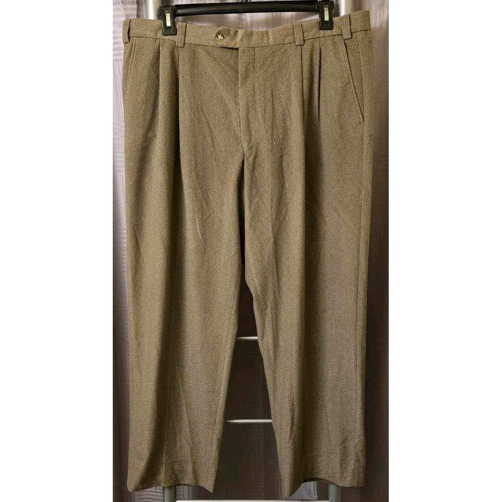 Bachrach Mens Dress Pants 100% Polyester Microfiber 40X29 Brown Pleated Trousers